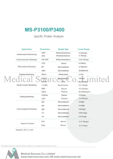 (MS-P3400) Analizador de alta calidad de Hba1c y Crp Analizador de proteínas específicas de Ppc 800g